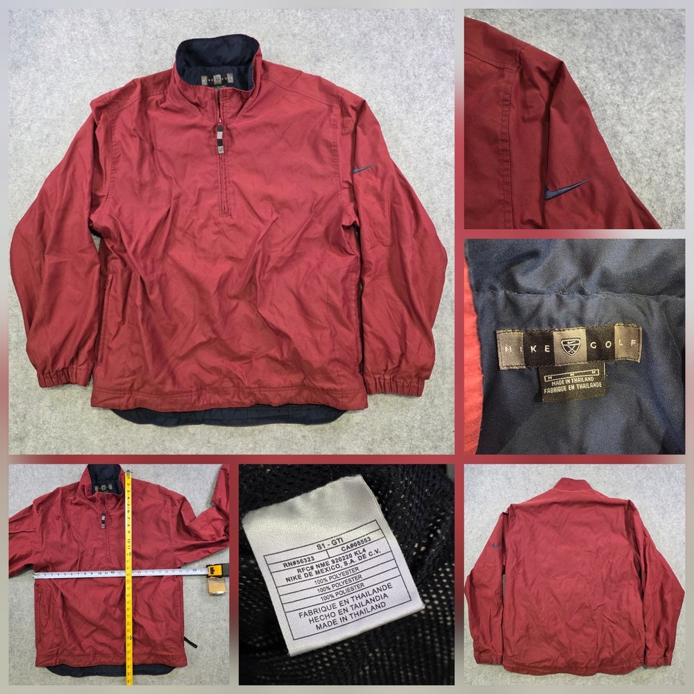 VTG 90s Y2K Nike Golf Windbreaker Jacket Men Medium Red 1/4 Zip Pullover Pockets